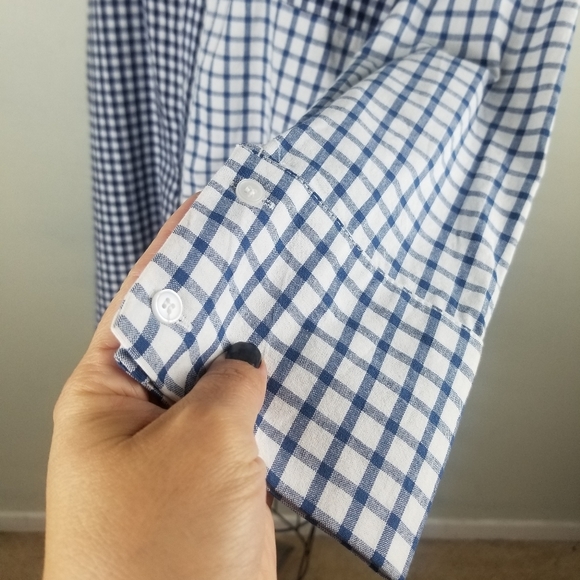 O & O Oversized Plaid Blue White Long Sleeve Shirt - Picture 5 of 10